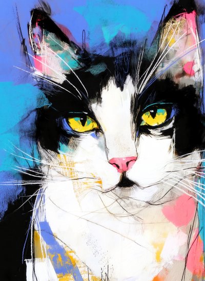 Gato «Tuxedo» de colores vivos de Justyna Jaszke
