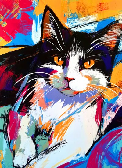 Gato «Tuxedo» de colores vivos de Justyna Jaszke