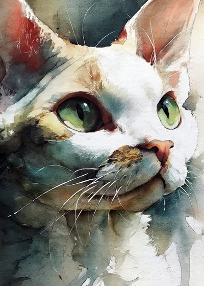 Gato de ojos verdes pintado en acuarela de Justyna Jaszke