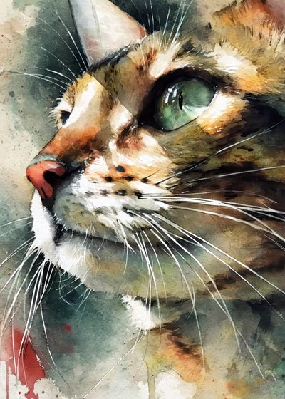 Gato atigrado en acuarela de Justyna Jaszke