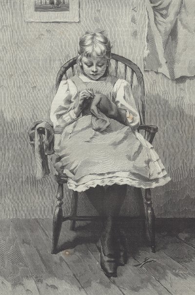 Costurera adolescente, grabado por Fortuné Méaulle (1844-1901) (grabado) de K. McCausland