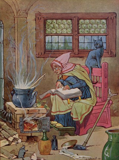 Bruja, ilustración de un libro de cuentos, c.1910-20 (grabado en color) de K. Savely Dezso