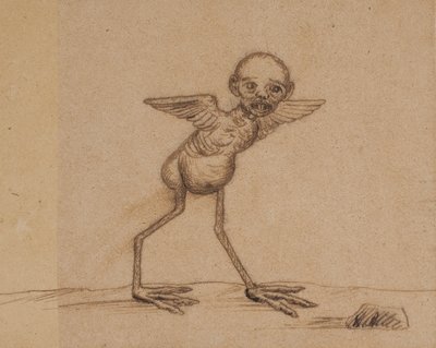 Motivo de una leyenda del este de Groenlandia (Un ser pájaro con cabeza de niño. Uno de los dos tupilaks de la familia Andreassen) de Kaarale Andreassen