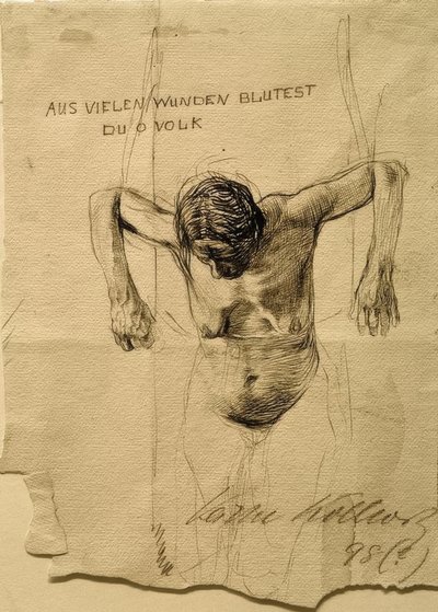 Estudio de desnudo para el grabado De muchas heridas sangras, oh pueblo de Käthe Kollwitz