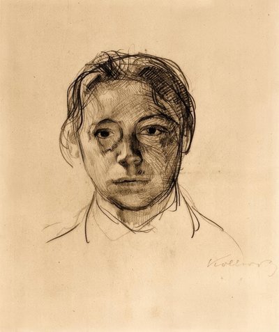 Autorretrato juvenil con cabello suelto de Käthe Kollwitz