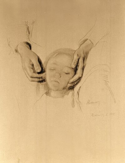 Cabeza de un niño en manos de Käthe Kollwitz