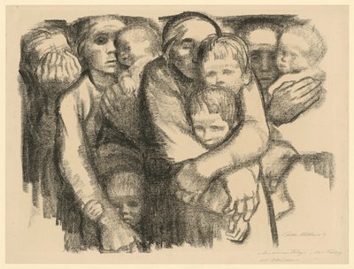 Madres (2.ª versión descartada de la 6.ª lámina de «Guerra», 1.er estado) de Käthe Kollwitz