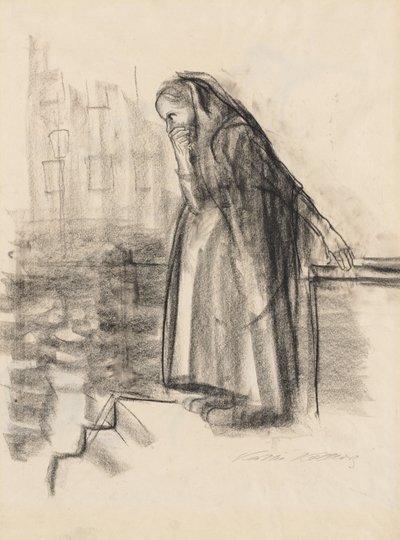 Mujer embarazada contemplando el suicidio (recto) de Käthe Kollwitz