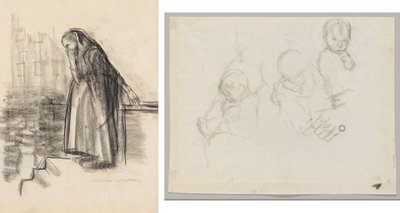 Mujer embarazada contemplando el suicidio (recto) Tres estudios de un niño (verso) de Käthe Kollwitz