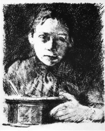 Autorretrato en la mesa de dibujo de Käthe Kollwitz