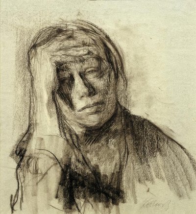 Autorretrato con el brazo derecho apoyado, la mano en la frente de Käthe Kollwitz