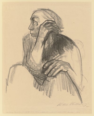 Mujer sentada con la mano apoyada en el rostro de Käthe Kollwitz