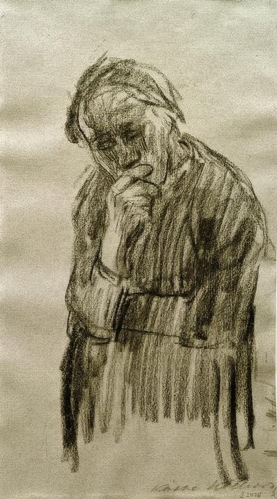 Mujer de pie, con la cabeza apoyada en la mano derecha de Käthe Kollwitz