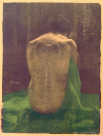 Desnudo femenino de espaldas sobre tela verde de Käthe Kollwitz