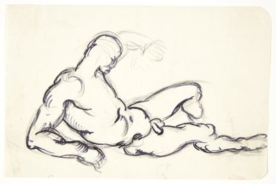 Estudio de hombre desnudo acostado. Estudio para la figura de Adán en el grupo "Eva Despertando" de Kai Nielsen