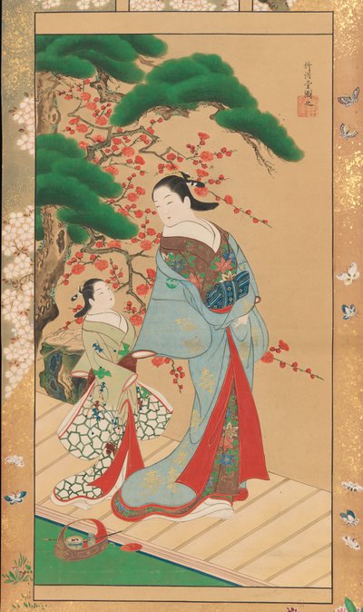 Cortesana y asistente en primavera temprana, principios del siglo XVIII de Kakondo