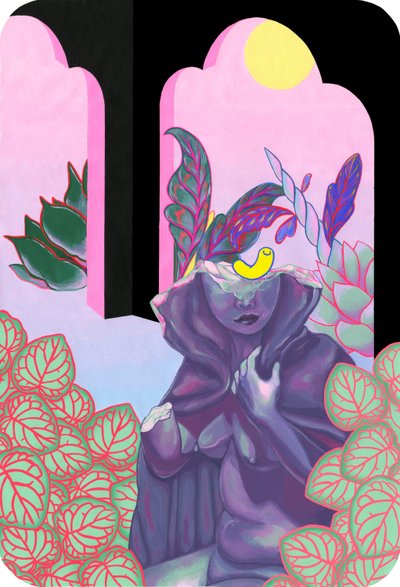 Bruja de jardín, 2019 (acrílico sobre algodón) de Kam Tsz