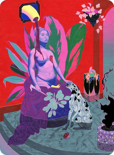 Si mi cuerpo debe ser la imagen de tu diosa puta, 2019 (acrílico sobre algodón) de Kam Tsz