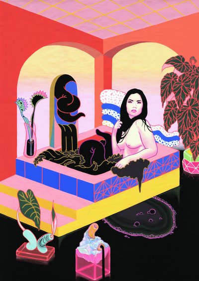 Rabia en un vacío agitado, 2020 (acrílico sobre algodón) de Kam Tsz