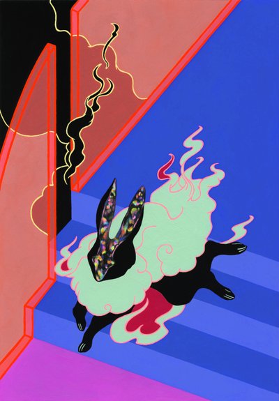 Liebre corredora, 2019 (técnica mixta sobre papel) de Kam Tsz