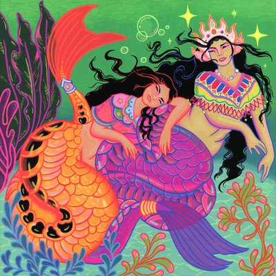 Sirenas sáficas, 2020 (acrílico sobre panel) de Kam Tsz