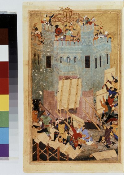 TIMUR (Tamerlán): Timur sitiando el castillo de los Hospitalarios en Esmirna en 1402. de Kamal ud Din Behzad