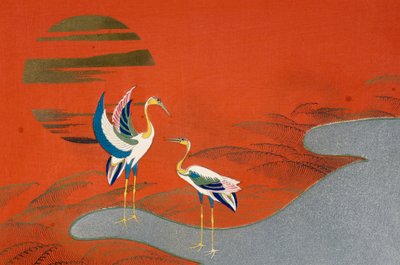 Aves al atardecer en el lago de Kamisaka Sekka