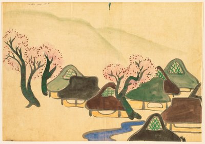 Flowers of a Hundred Worlds (Momoyogusa): Farming Village in Spring (Harudenka) de Kamisaka Sekka