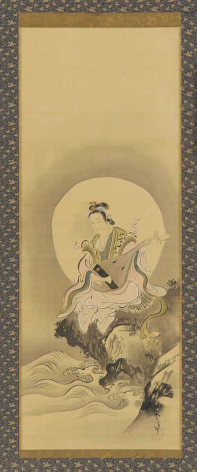 Benten Sarasvati sentada en una roca, período Edo, mediados del siglo XVII-principios del siglo XVIII de Kanô Yôboku Tsunenobu