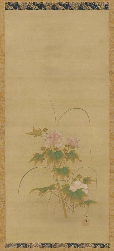 Hibisco parte de un conjunto, período Edo de Kanô Yôboku Tsunenobu