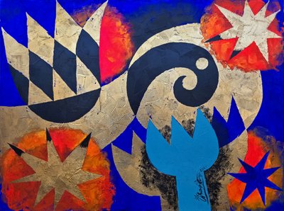 Formas dinámicas en azul y dorado de Kanat Ibragimov