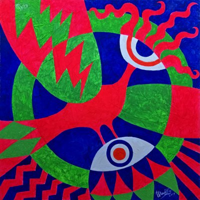 Pájaro geométrico de colores vivos de Kanat Ibragimov
