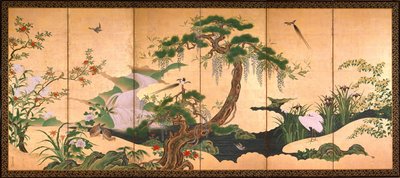 Aves y flores de primavera y verano, segunda mitad del siglo XVII de Kano Eino