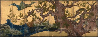 Árbol de ciprés Pantalla de ocho pliegues, 1590 de Kano Eitoku