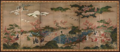 Espectadores de arce. Un biombo de seis secciones, siglo XVI de Kano Hideyori