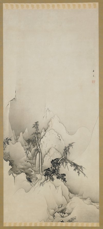 Paisaje de invierno: un barranco, período Edo, 1883 de Kano Hogai