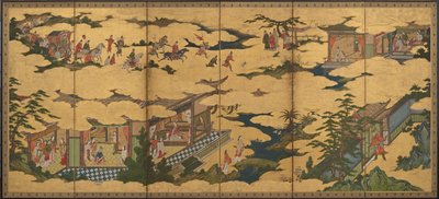 Escenas de la vida del emperador Ming Huang y Yang Guifei, período Momoyama, finales del siglo XVI-principios del XVII de Kano Mitsunobu