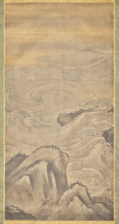 Rocas y olas de Kano Motonobu