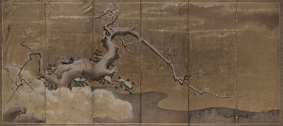 Escena de invierno con ciruelos y faisanes (Birds Right) de Kano Naonobu