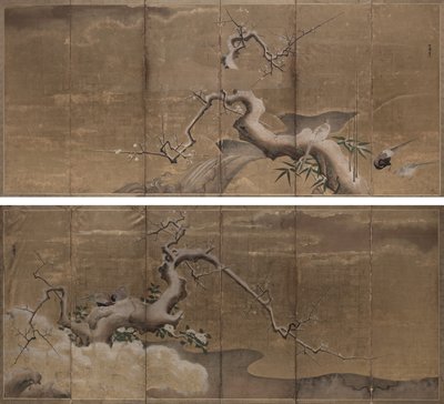 Escena de invierno con ciruelos y faisanes de Kano Naonobu