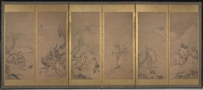 Patriarcas budistas, daoístas y confucianos (tinta y pan de oro sobre papel) de Kano Sanraku