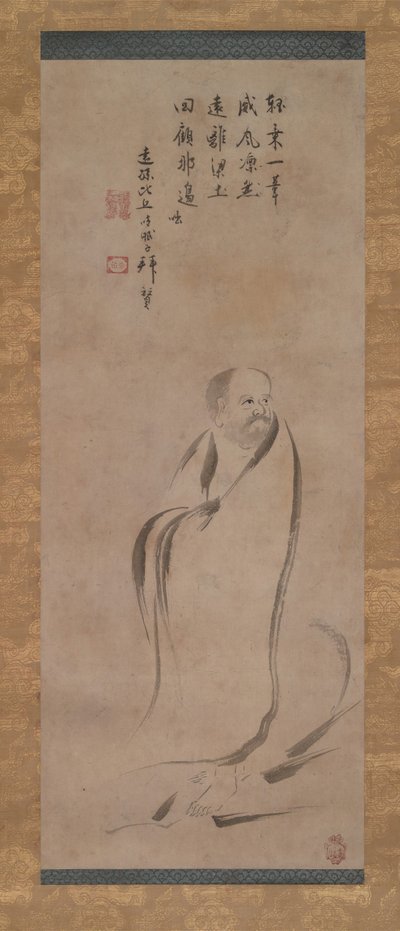 Bodhidharma cruzando el río Yangzi en una caña, finales del siglo XVI de Kano Soshu