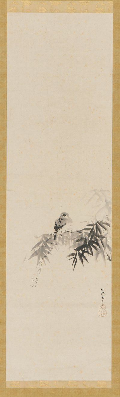 Pájaro en una rama de bambú de Kanō Tan’yū