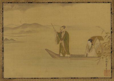 Hombre y mujer chinos en un bote de Kano Yasunobu