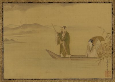Hombre y mujer chinos en un bote, período Edo de Kano Yasunobu