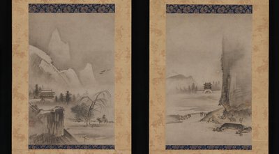 Dos vistas de las Ocho Vistas de los ríos Xiao y Xiang de Kantei