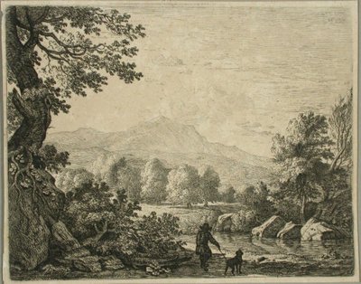 Paisaje con hombre y perro de Karel Dujardin