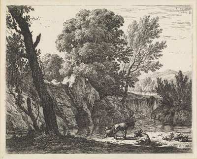Paisaje con un hombre y dos asnos de Karel Dujardin