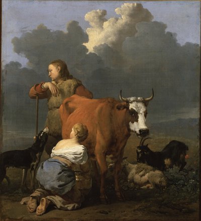 Campesina ordeñando una vaca de Karel Dujardin