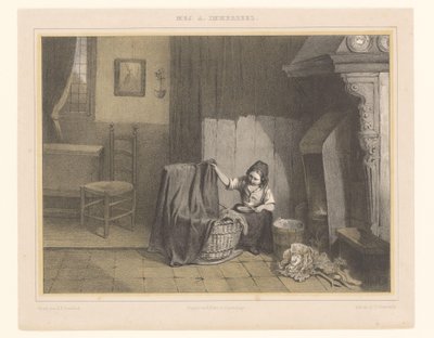 Interior con una niña en la cuna. Preocupaciones iniciales de Karel Frederik Bombled